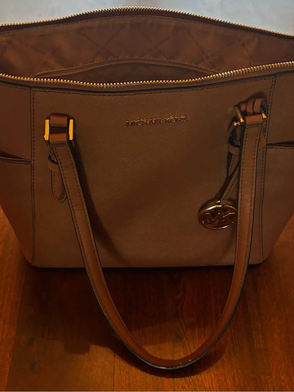Michael Kors Taupe Saffiano Leather Tote with Gold Hardware